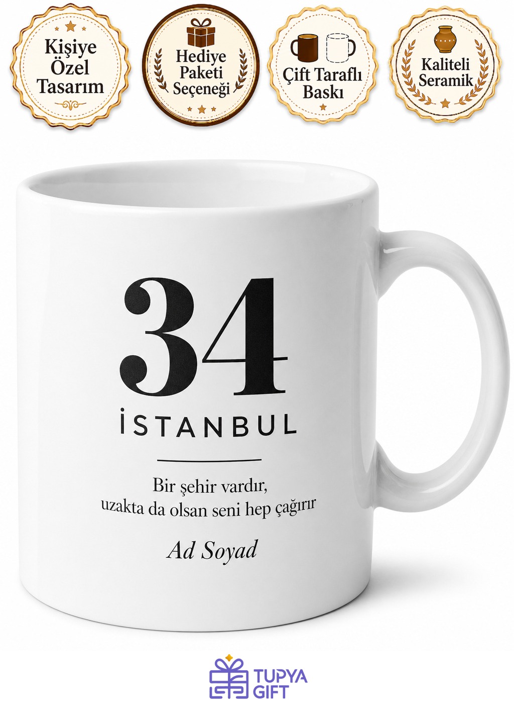 Şehir Plaka Kodlu Minimal Tasarım Kupa Bardak | Özel Baskılı Hediye