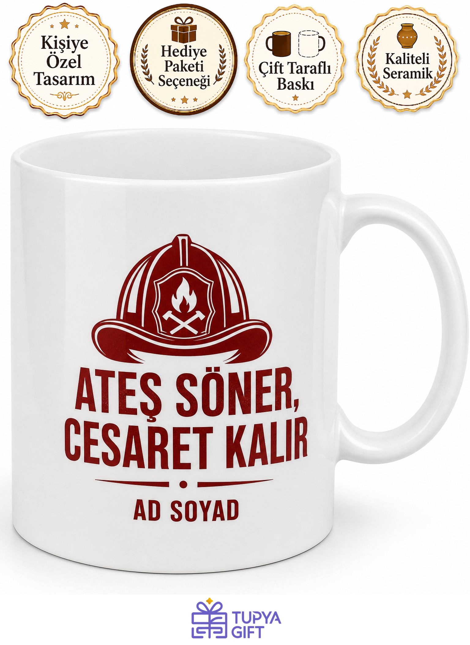 İtfaiyeciye Moral Veren Kupa Bardak Özel Tasarım Hediye Porselen