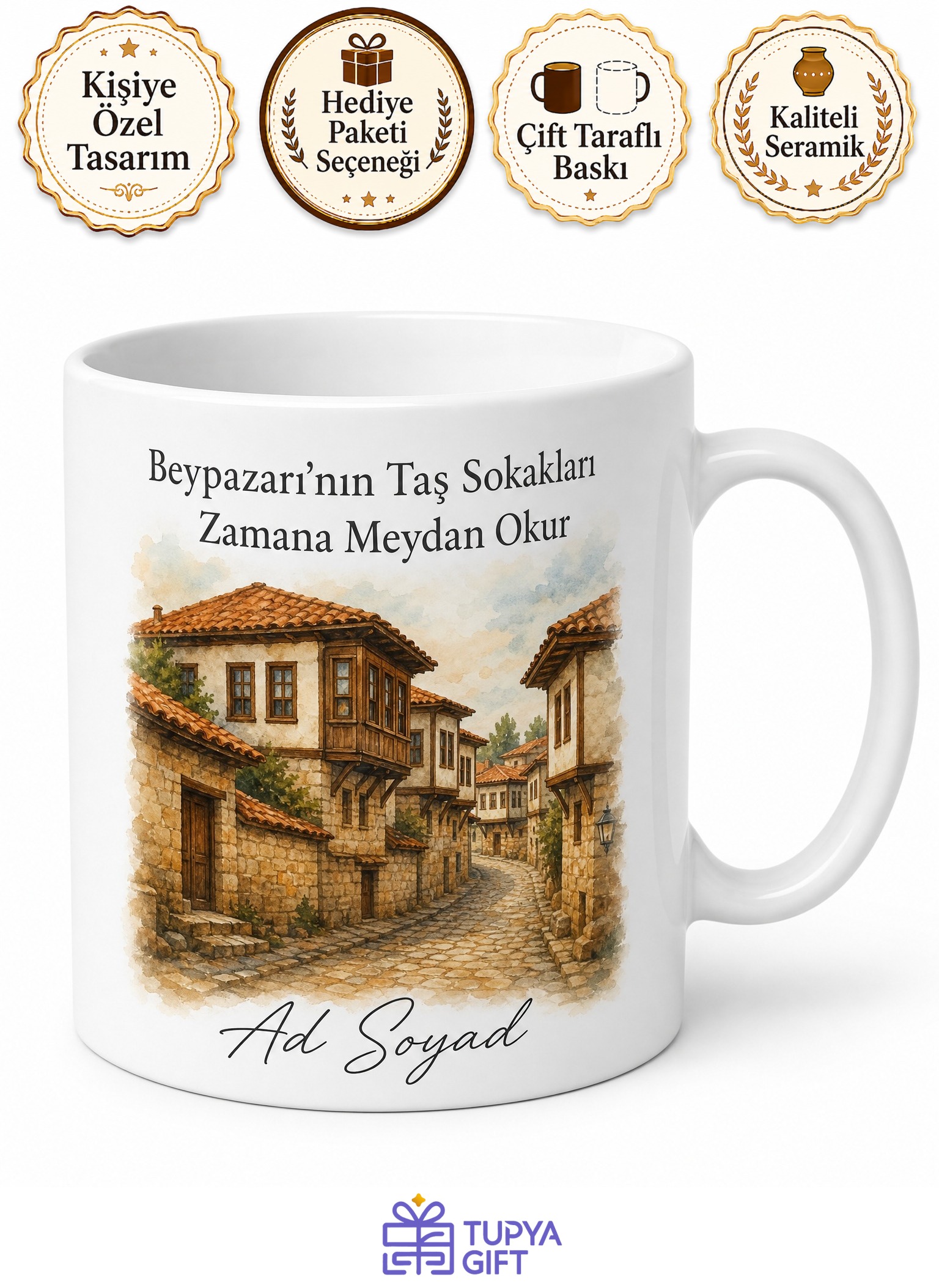 Beypazarı Evi Temalı Ankara Kupası Özel Baskılı Porselen Kupa Hediye Bardak