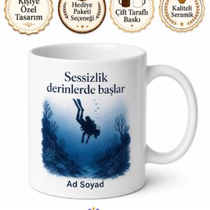 Dalgıçlık Kulübü Eğitmenine Sualtı Temalı Özel Tasarım Porselen Kupa Bardak Hediye