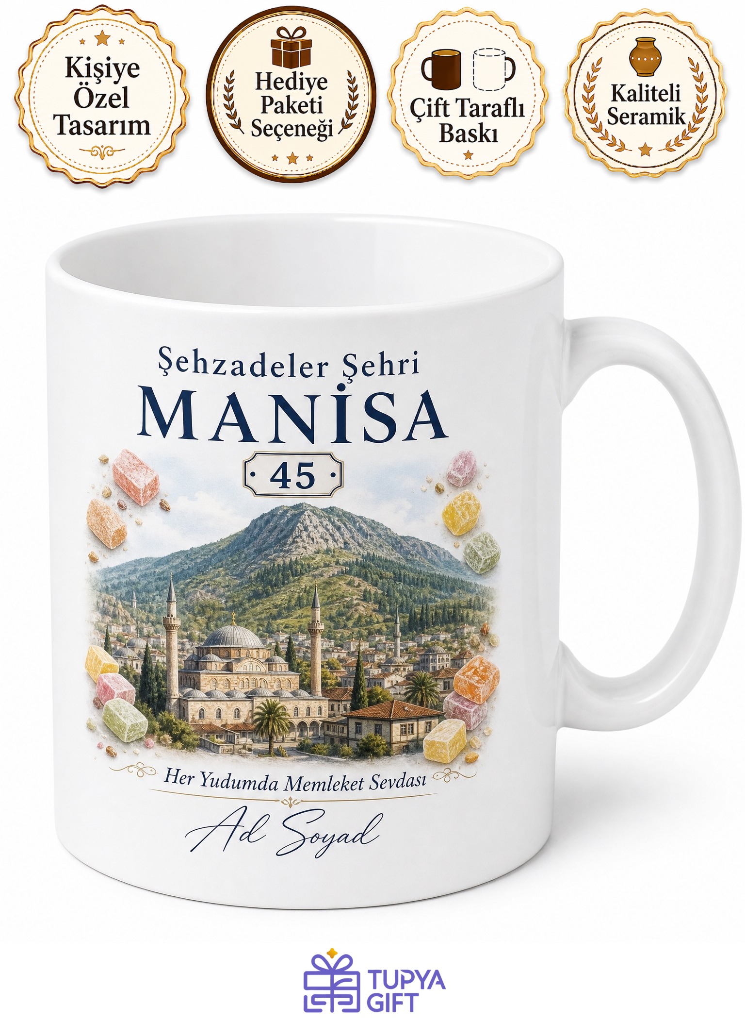 Manisa Plakalı Mesir Macunu Şehzadeler Şehri Spil Dağı Kupa Bardak Hediye