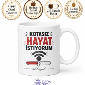 Sürekli İnternet Paketi Bitenlere Kotasız Hayat Esprili Kupa Bardak Hediye