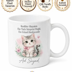 Kedi Severlere Sevimli Kupa Bardak Hediye Porselen Kedi Desenli Kupa