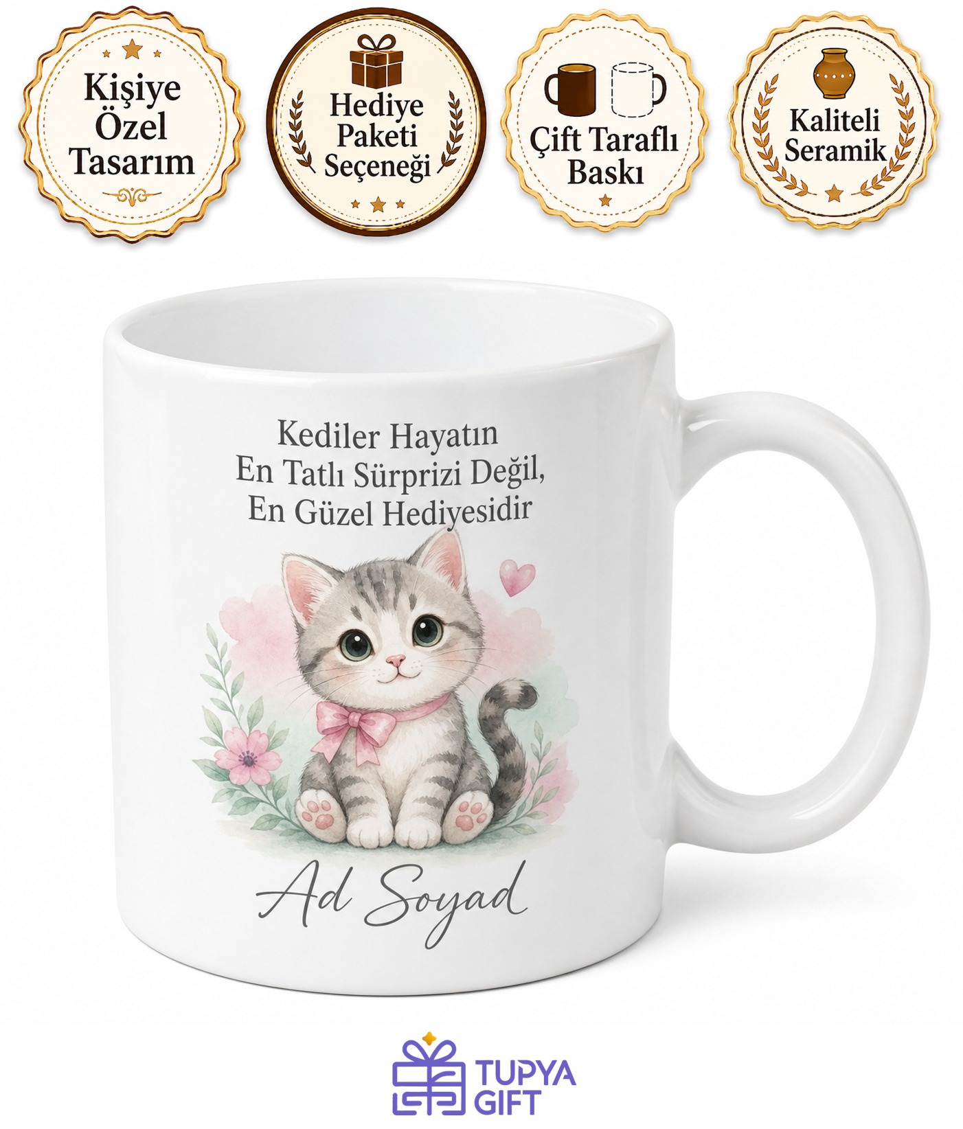 Kedi Severlere Sevimli Kupa Bardak Hediye Porselen Kedi Desenli Kupa