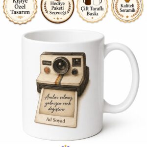 Polaroid Temalı Nostaljik Baskılı Kupa Bardak Retro Fotoğraf Hediye