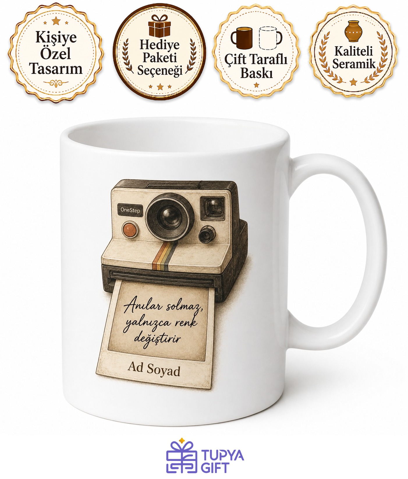 Polaroid Temalı Nostaljik Baskılı Kupa Bardak Retro Fotoğraf Hediye