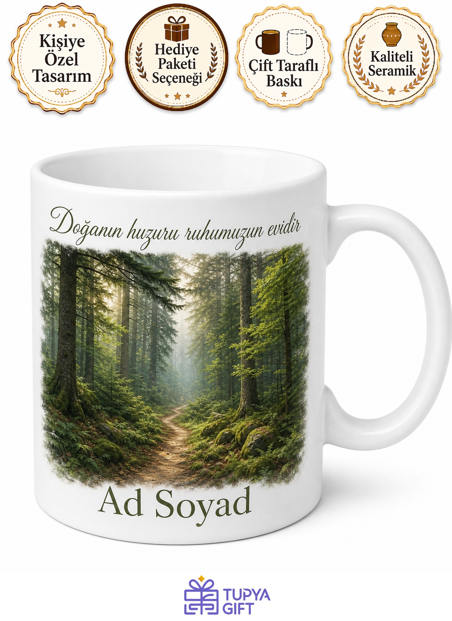 Bolu Orman Yolu Temalı Kişiye Özel Kupa Bardak Doğa Hediye Mug