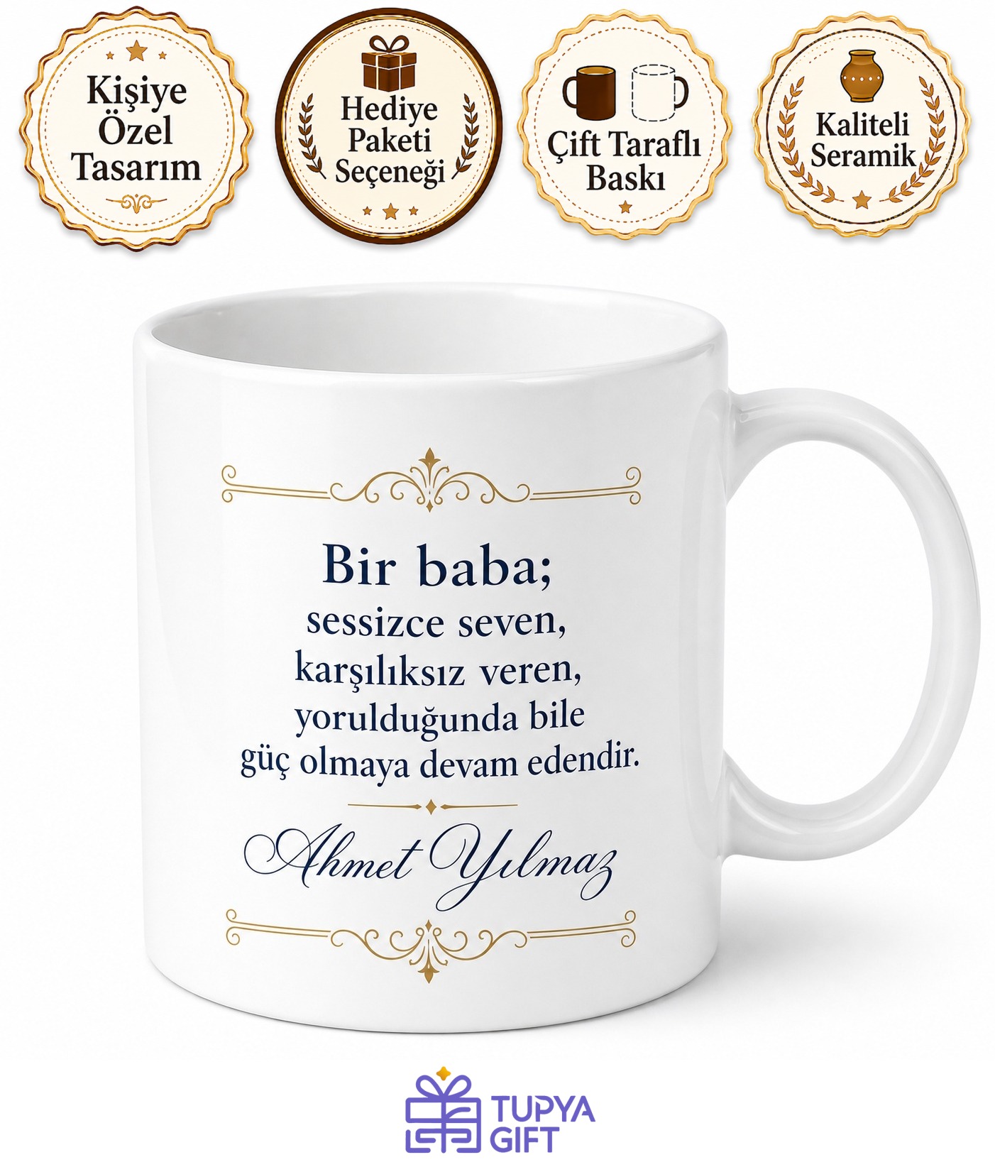 Eksiksiz Baba Yazılı Özel Kupa Bardak Babalar Günü Hediyesi