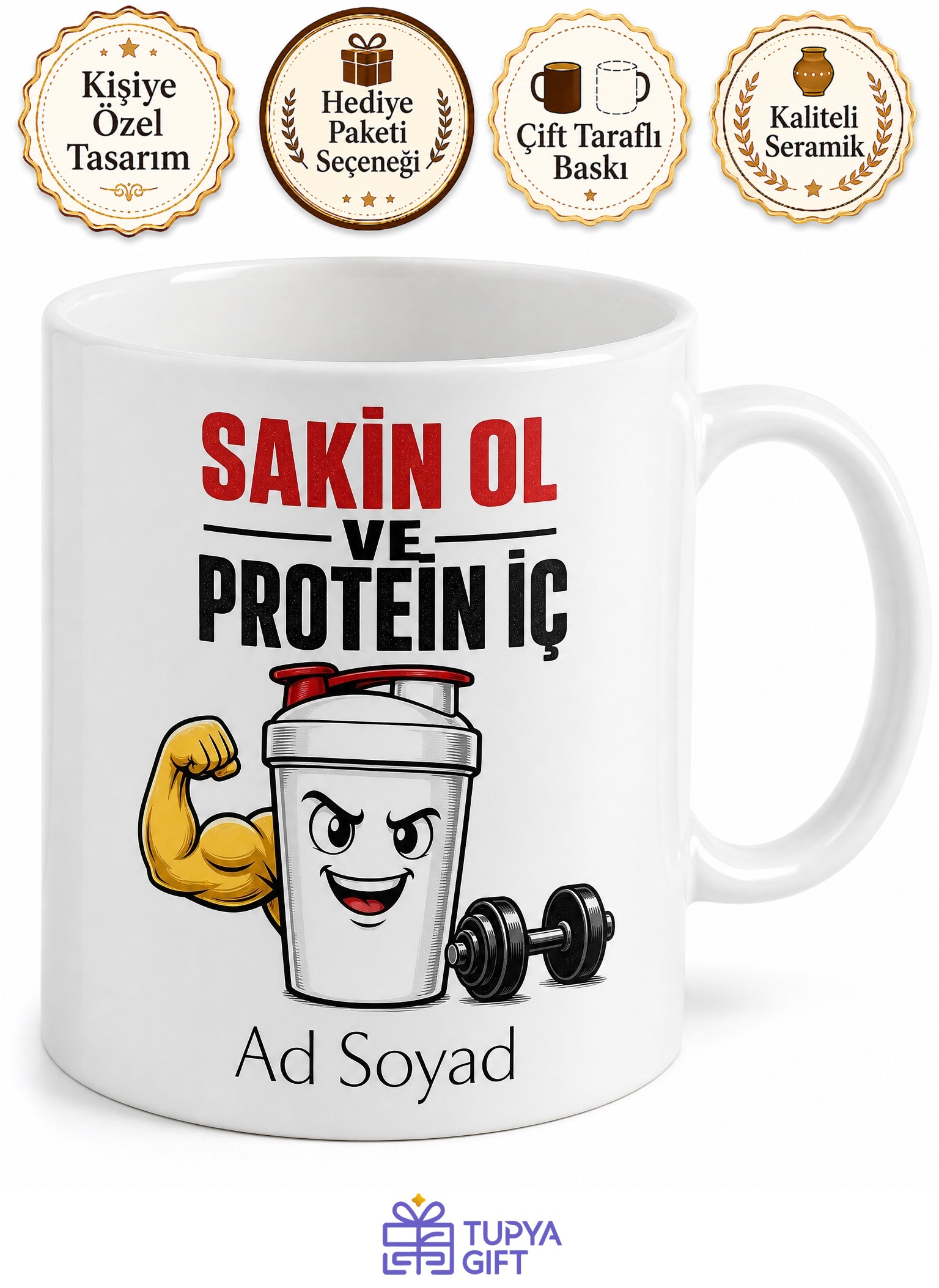 Protein Tozu Temalı Komik Baskılı Kupa Bardak Spor Hediye Fitness Mug