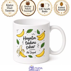 Muz Temalı Baskılı Kupa Bardak Hediye Özel Tasarım Porselen Mug