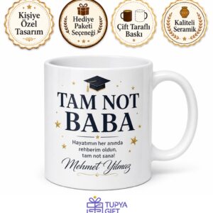 Tam Not Baba Yazılı Kupa Bardak Babalar Günü Özel Hediye Porselen