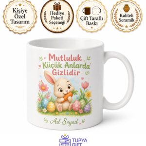 Neşeli Tavşan Havuç Yiyen Sevimli Paskalya Temalı Kupa Bardak Hediye