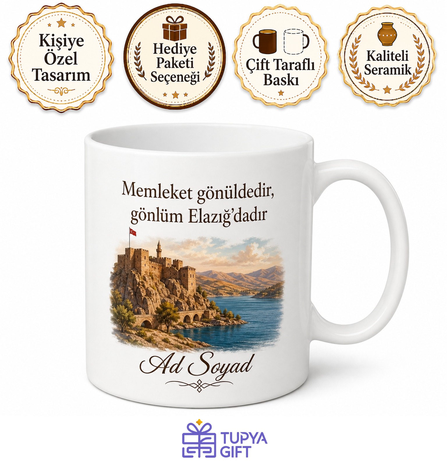 Elazığlı Hemşehriye Özel İsimli Baskılı Kupa Bardak Elazığ Hediye