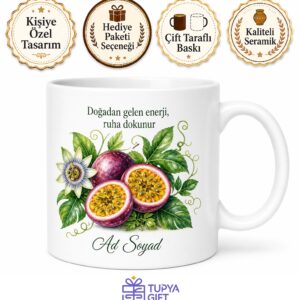 Maracuja Temalı Baskılı Kupa Bardak Hediye Tropik Meyve Desenli Porselen Mug