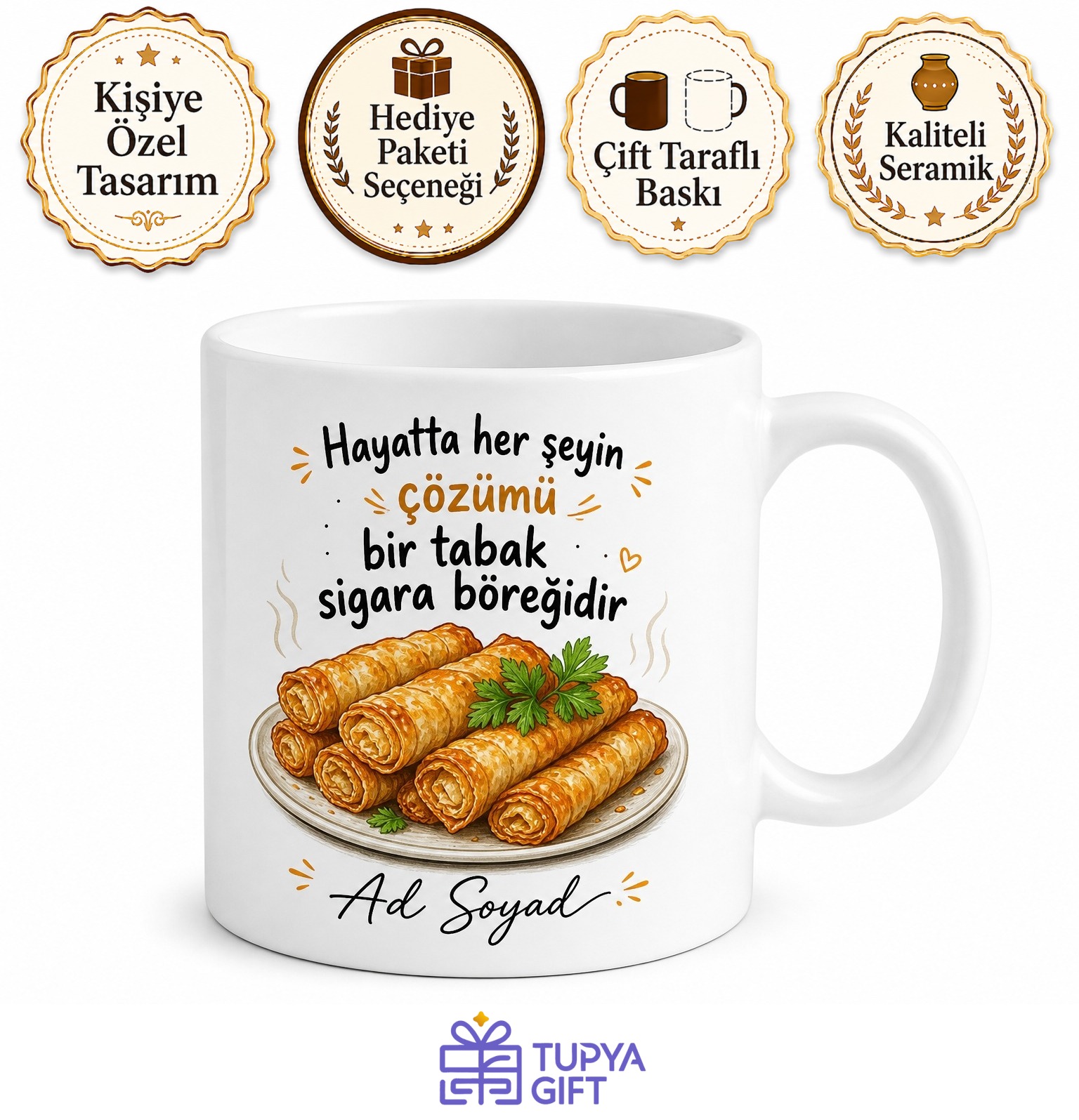 Sigara Böreği Temalı Baskılı Kupa Bardak Komik Hediye Porselen Mug