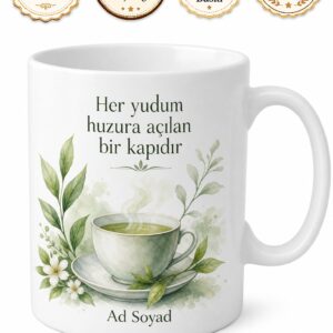 Yeşil Çay Temalı Baskılı Kupa Bardak Hediye Porselen Mug Özel Tasarım