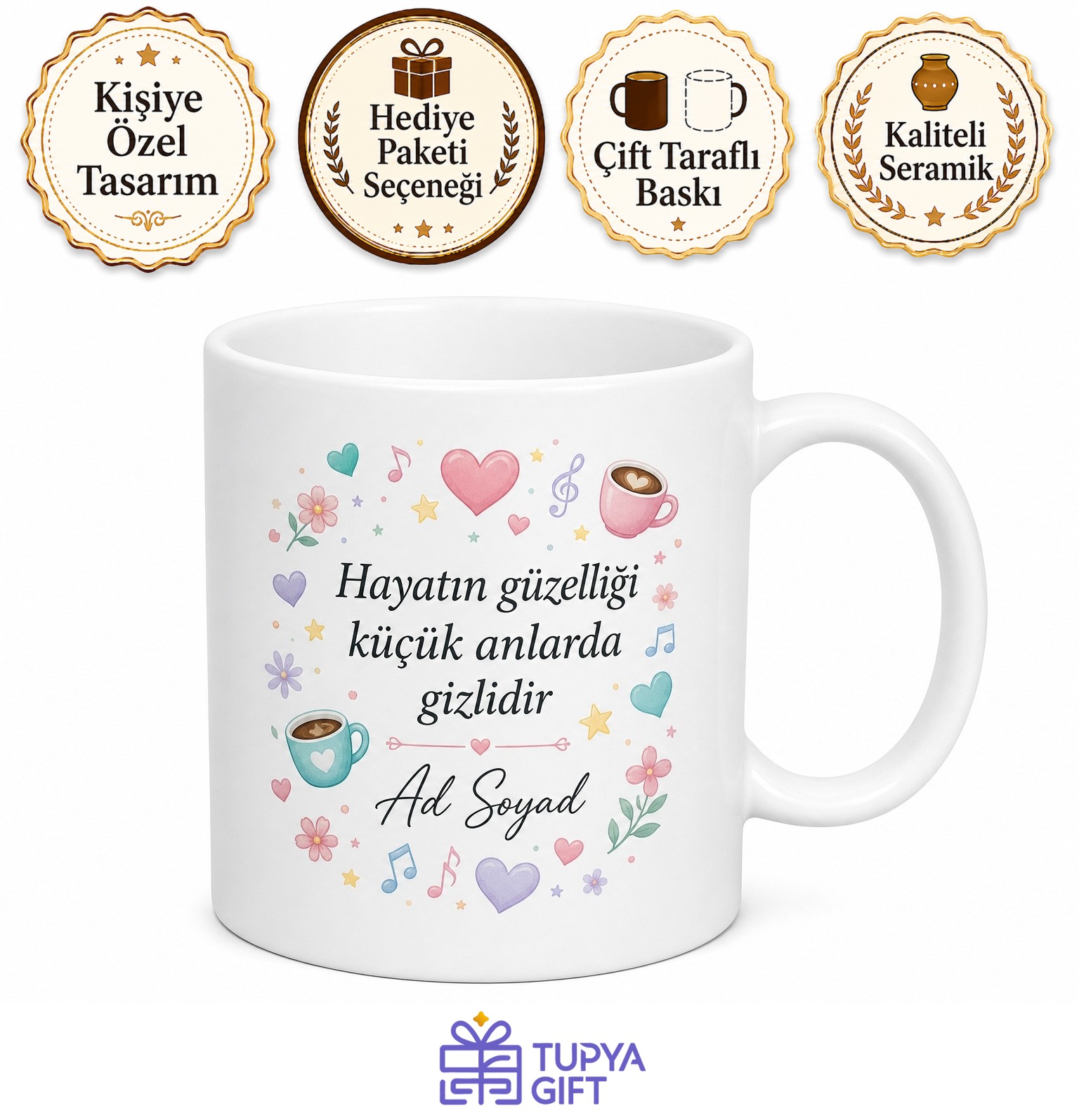 Kişiye Özel Kupa Bardak Hediyelik Karışık Tasarım İsimli Baskılı Hediye