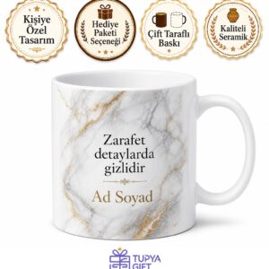 Mermer Desenli Kişiye Özel Şık Baskılı Kupa Bardak Hediye