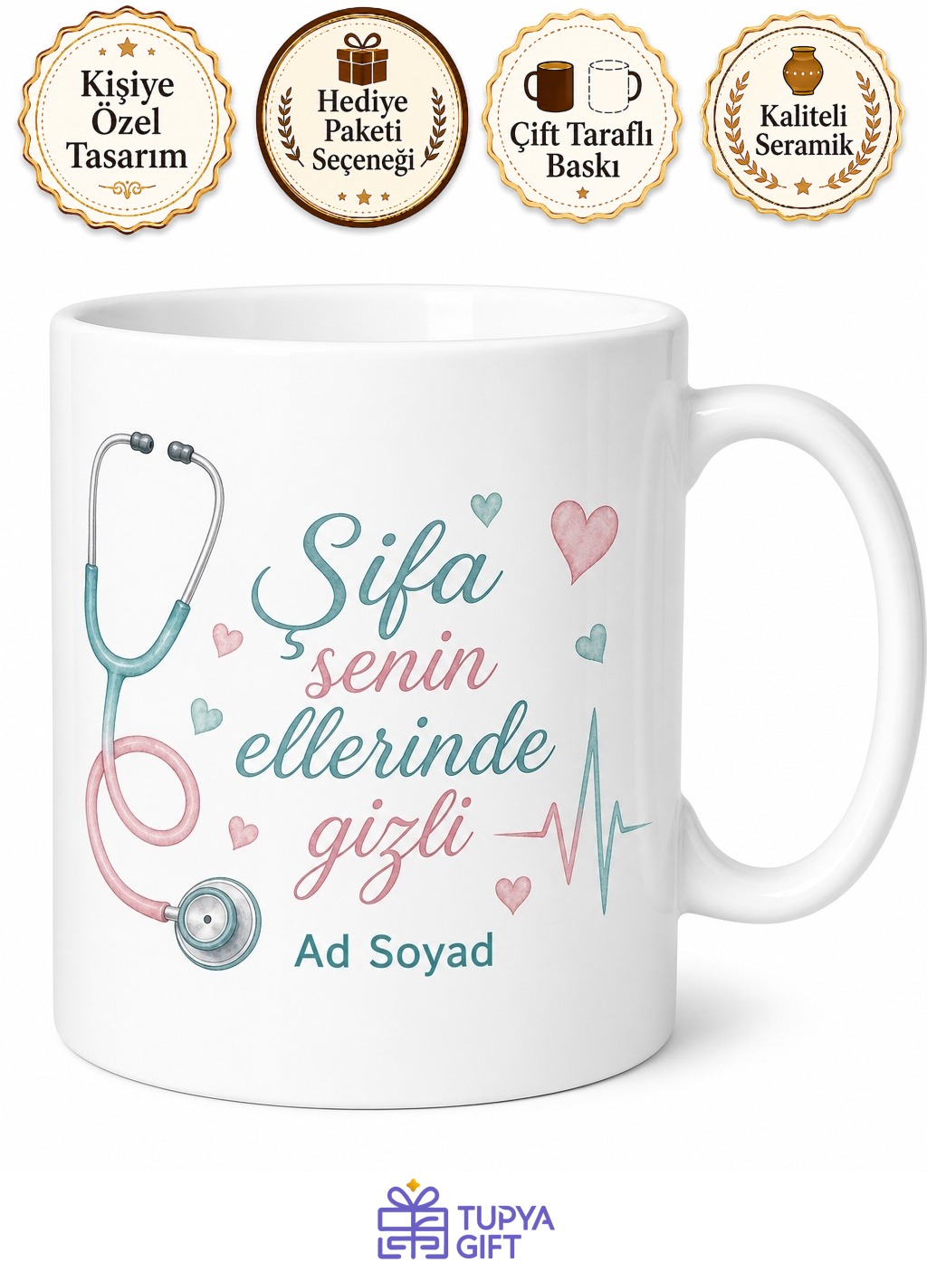 Hemşireye Hediye Sağlıkçı Temalı Baskılı Kupa Bardak Özel Tasarım Porselen