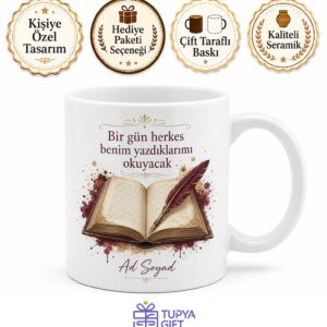 Yazarlık Hayali Yazılı Baskılı Kupa Bardak Yazar Hediye Kalemli Tasarım