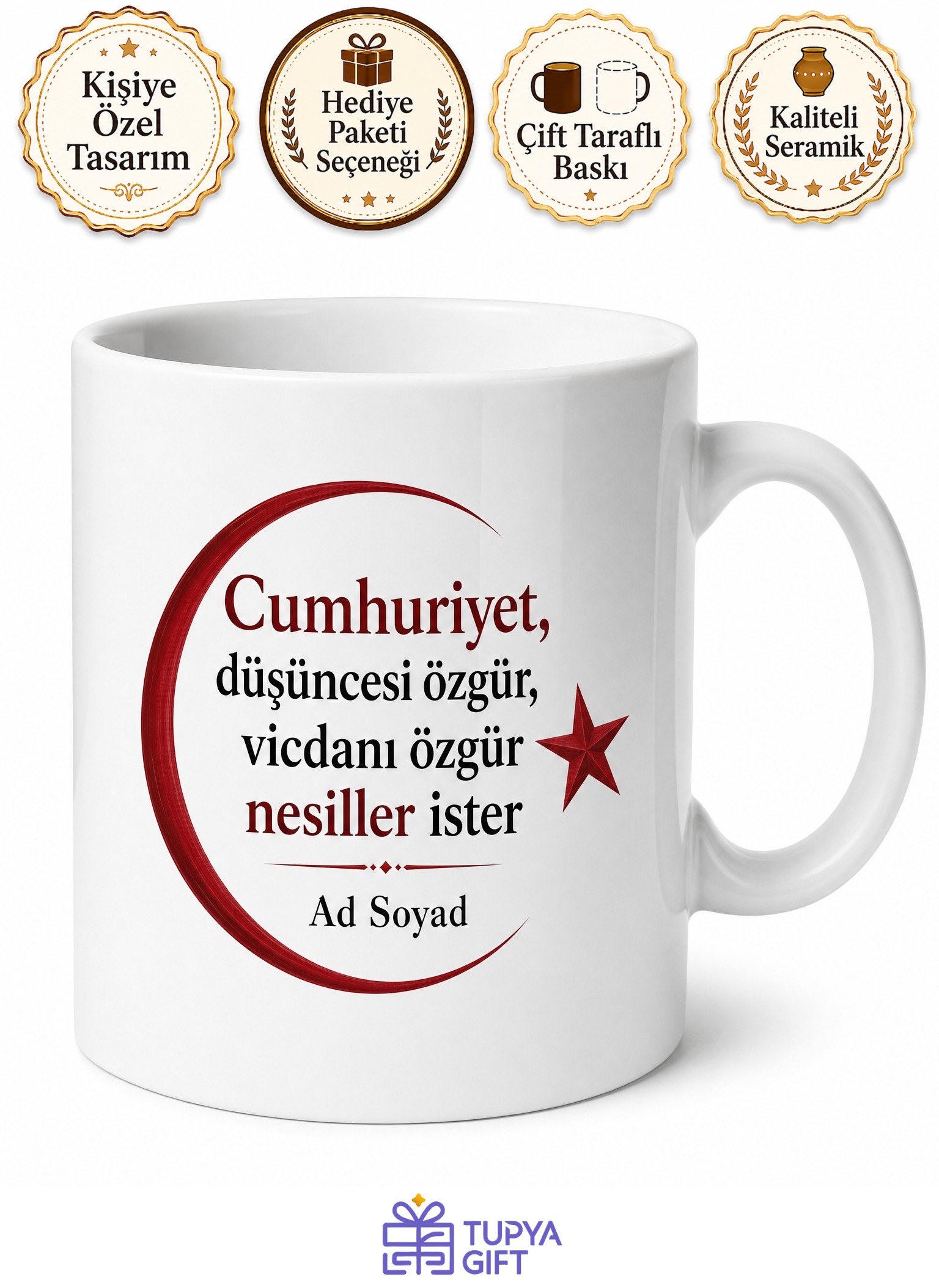 Atatürk İlkelerine Bağlı Gençlere Cumhuriyetin Yılmaz Bekçileri Kupa Bardak Hediye