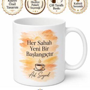 Sabah Kahvesi Temalı Motivasyon Yazılı Baskılı Porselen Kupa Bardak Hediye