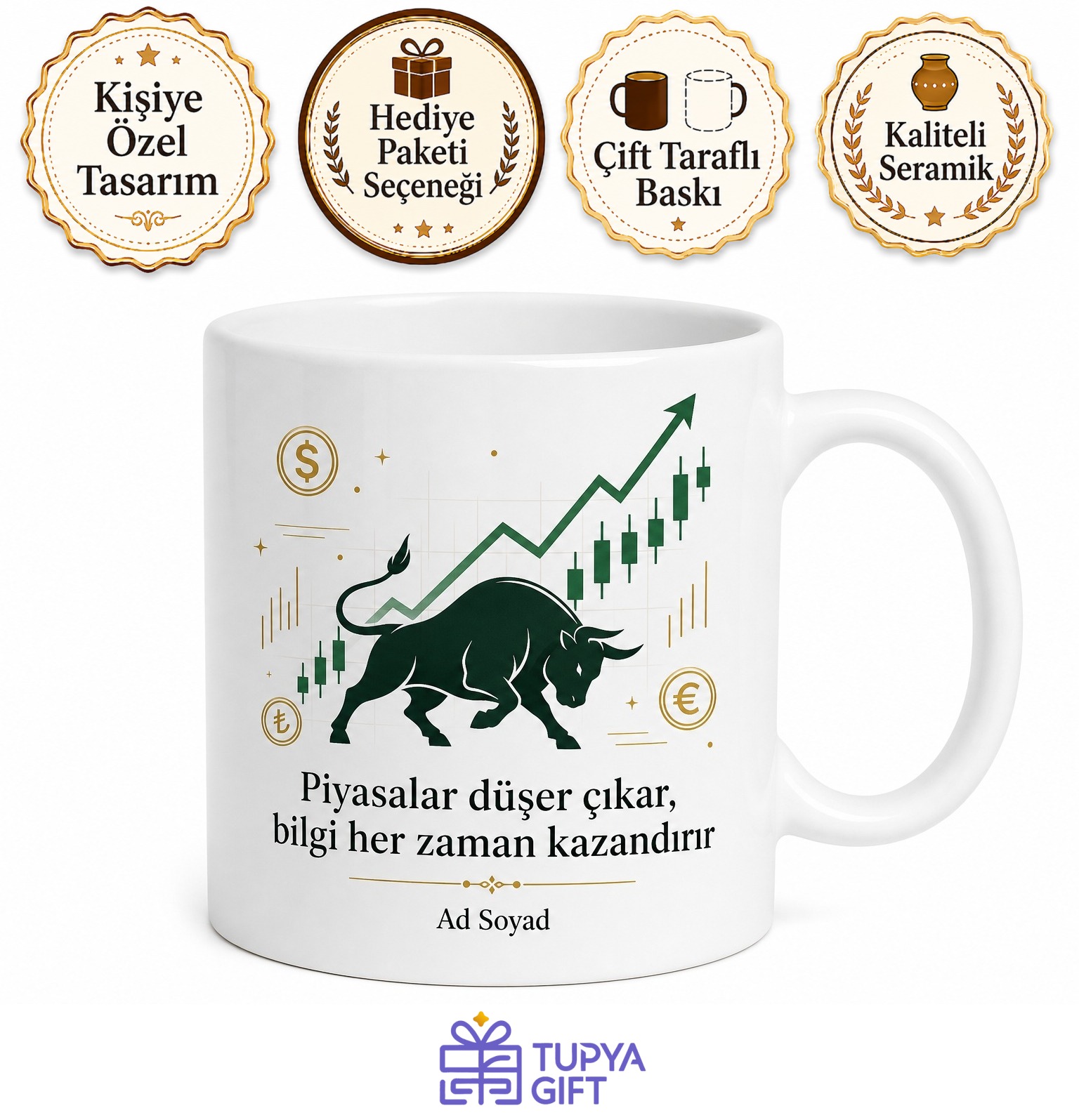Ekonomi Borsa Finans Kupa Boğa Piyasası Grafik Ekonomist Hediye Bardak