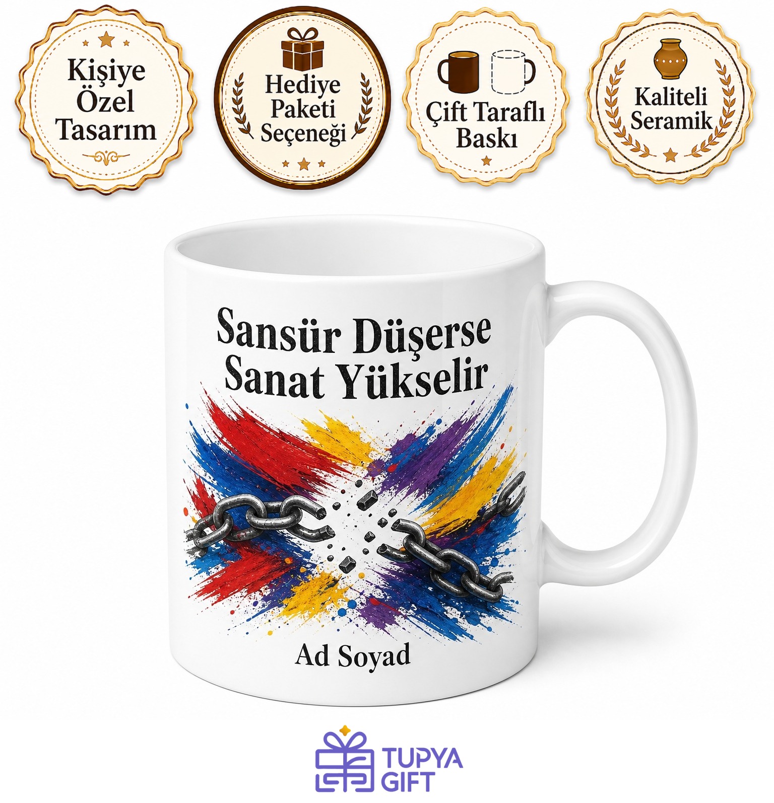 Sanat Sansürüne Karşı Duranlara Özgür Fırçalar Sınırsız İfade Kupa Bardak Hediye