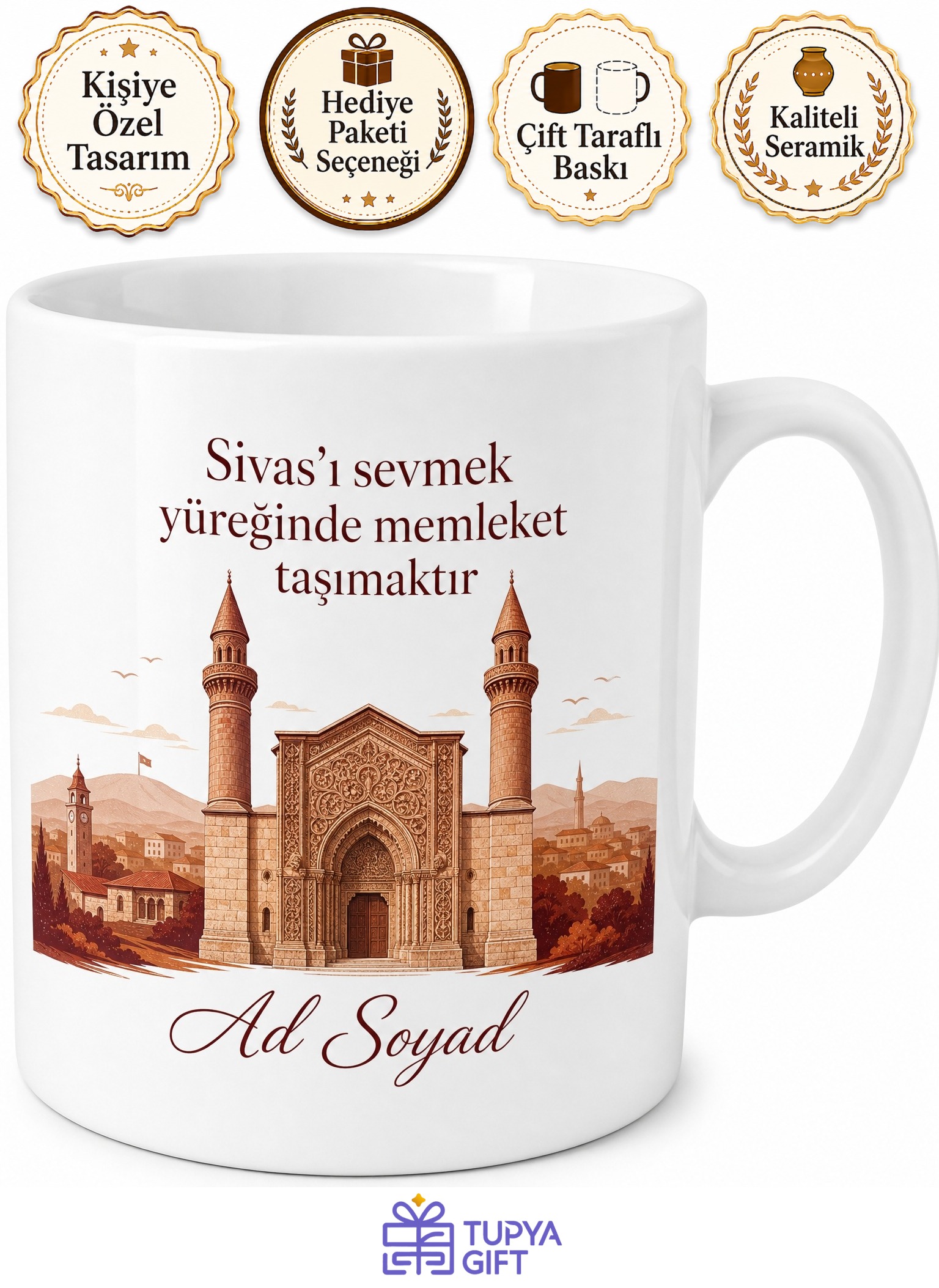 Sivaslı Hemşehriye İsimli Memleket Kupa Bardak Sivas Hediye