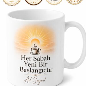 Kişiye Özel Sabah Rutini Baskılı Kupa Bardak Hediyelik Porselen Hediye