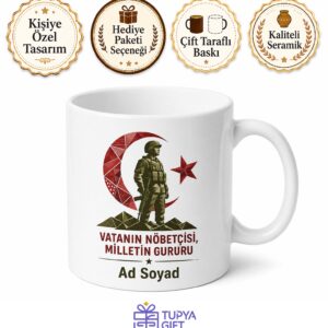 Mehmetçik Temalı Baskılı Kupa Bardak Asker Hediye Türk Askeri Özel Tasarım