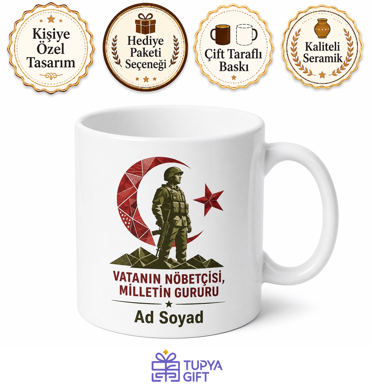 Mehmetçik Temalı Baskılı Kupa Bardak Asker Hediye Türk Askeri Özel Tasarım