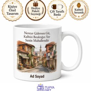 Kişiye Özel Memleket Mahallesi Baskılı Kupa Bardak İsimli Hediye