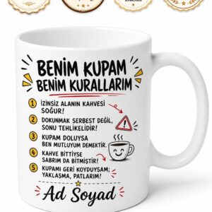 İsme Özel Kurallarım Yazılı Komik Kupa Bardak Esprili Hediye