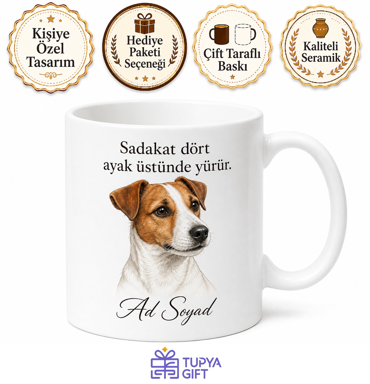 İsme Özel Jack Russell Terrier Desenli Kupa Bardak Köpek Severler İçin Hediye