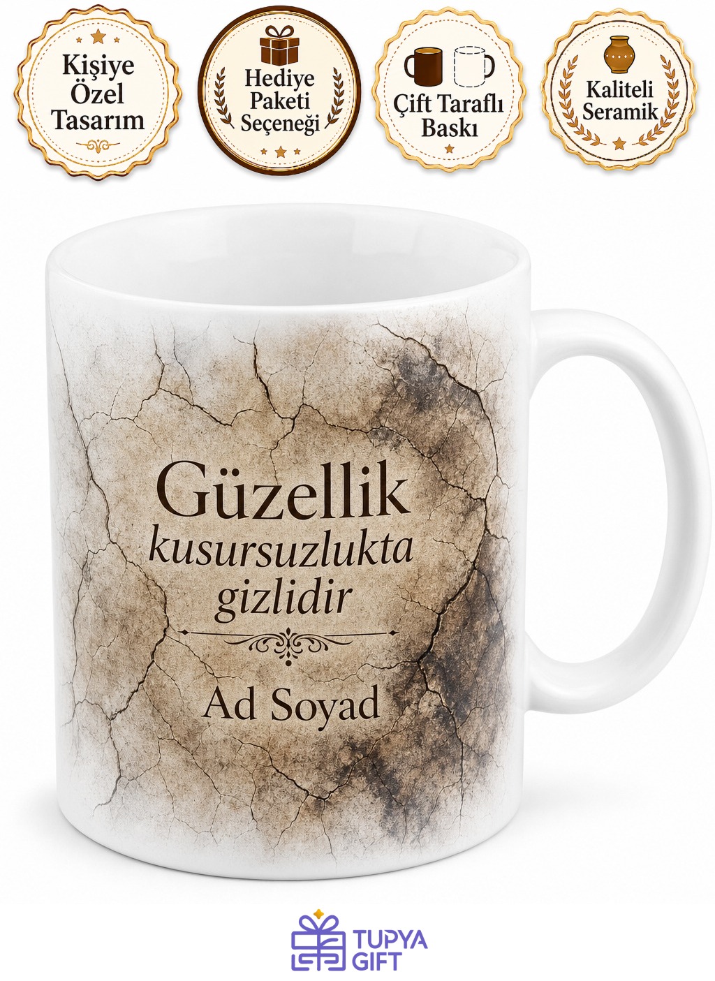 Çatlak Doku Temalı Baskılı Kupa Bardak Özel Tasarım Porselen Hediye