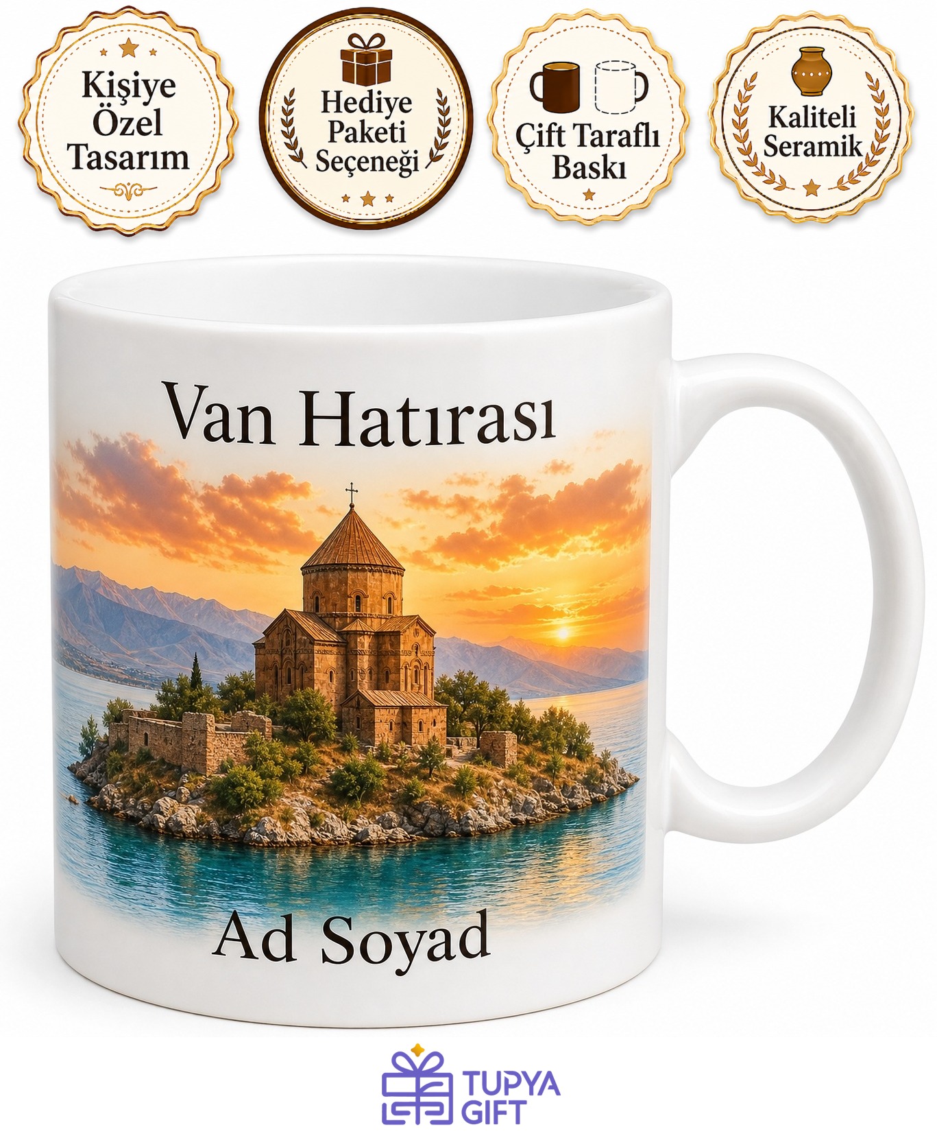 Akdamar Adası Van Gölü Hatırası Hediye Kupa Bardak Edremit Anı