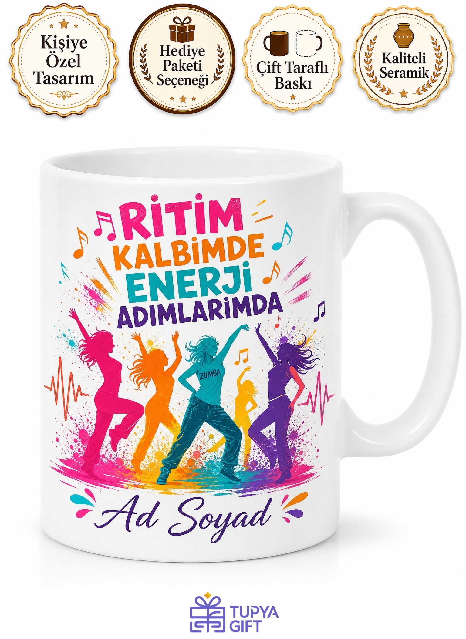 Zumba Dansı Kalori Yakan Ritimli Hareketli Neşeli Kupa Bardak Hediye