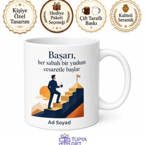 Kariyer Basamaklarını Kahveyle Tırmanan Azimli Çalışan Kupa Bardak Hediye
