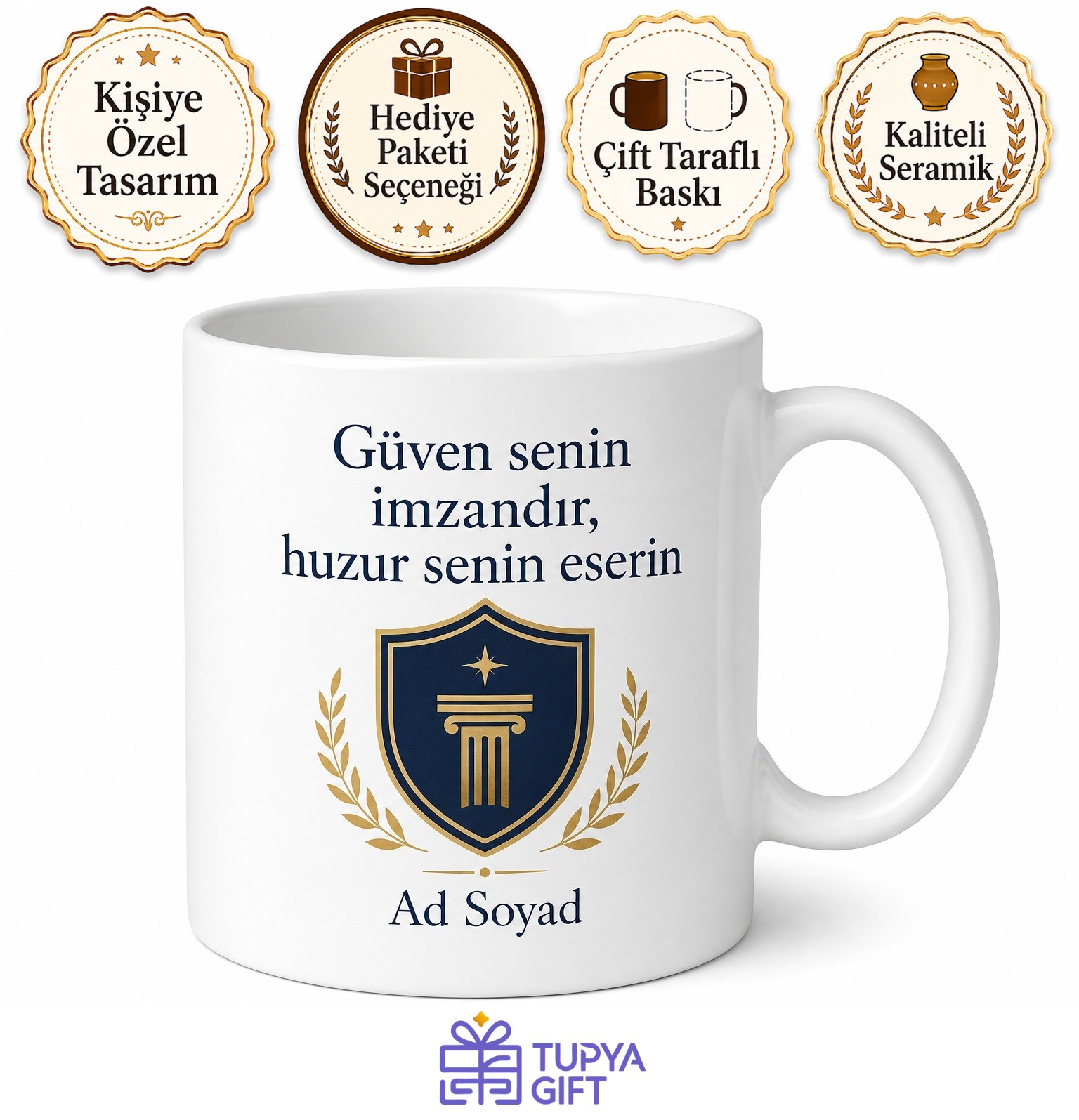 Sigortacıya Hediye Güven Temalı Özel Tasarım Baskılı Porselen Kupa Bardak