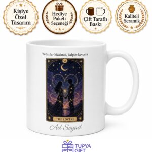 Tarot Kartları Aşıklar Çizimli Ruh Eşini Bulan Şanslı Aşıklar Kupa Bardak Hediye
