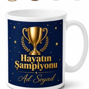 İsme Özel Şampiyon Yazılı Baskılı Kupa Bardak Hediye Porselen Mug