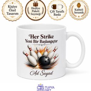İsimli Bowling Pini Desenli Baskılı Kupa Bardak Bowling Severler İçin Hediye