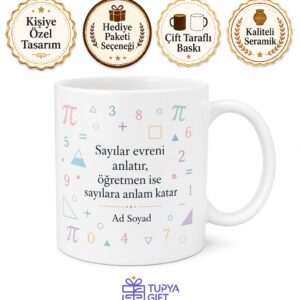 Matematik Öğretmeni İçin Baskılı Kupa Bardak Öğretmen Hediyesi Özel Tasarım