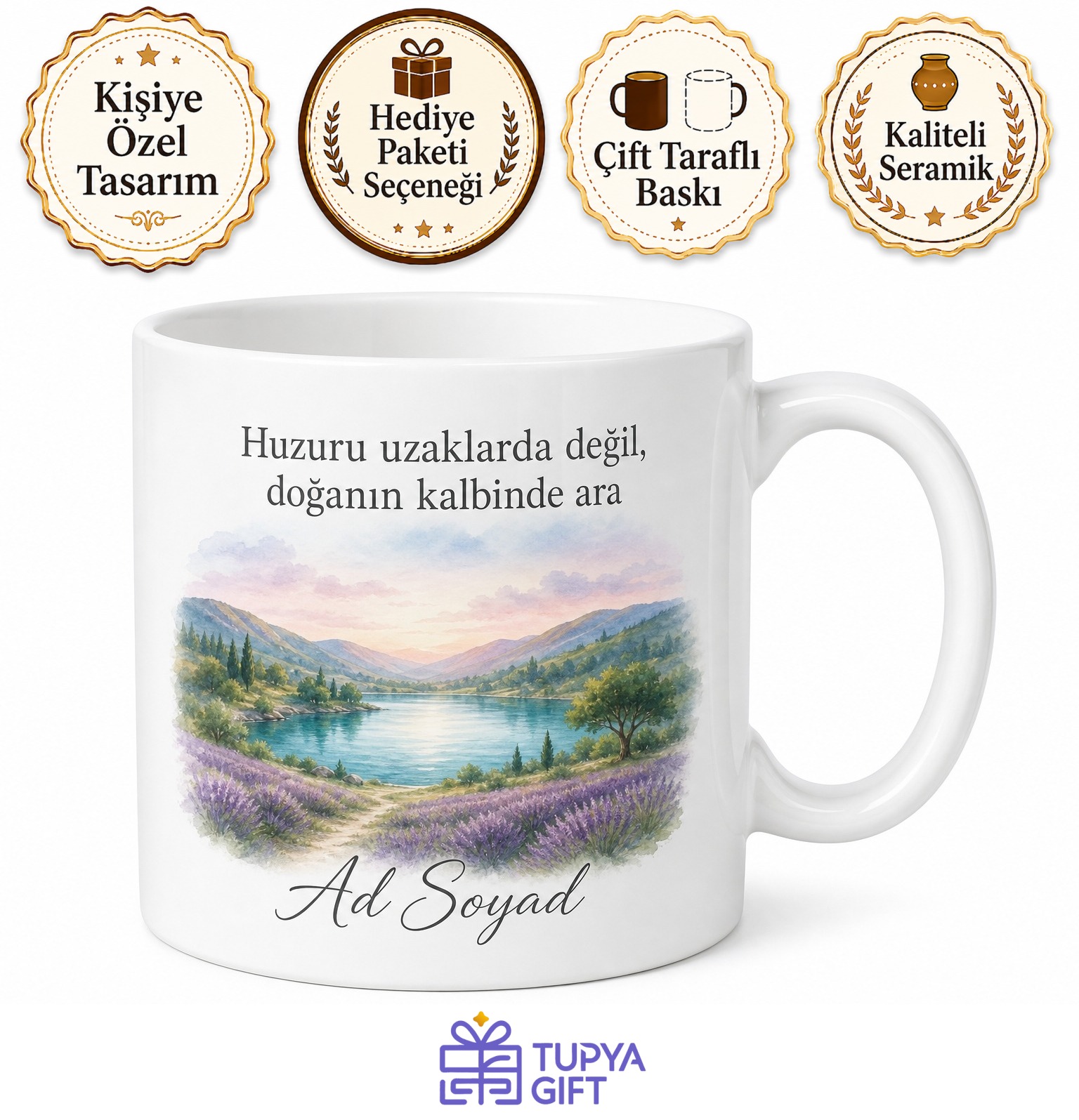 Burdur Doğa Kaçamağı Temalı Kupa Bardak Hediye Özel Tasarım Porselen Mug