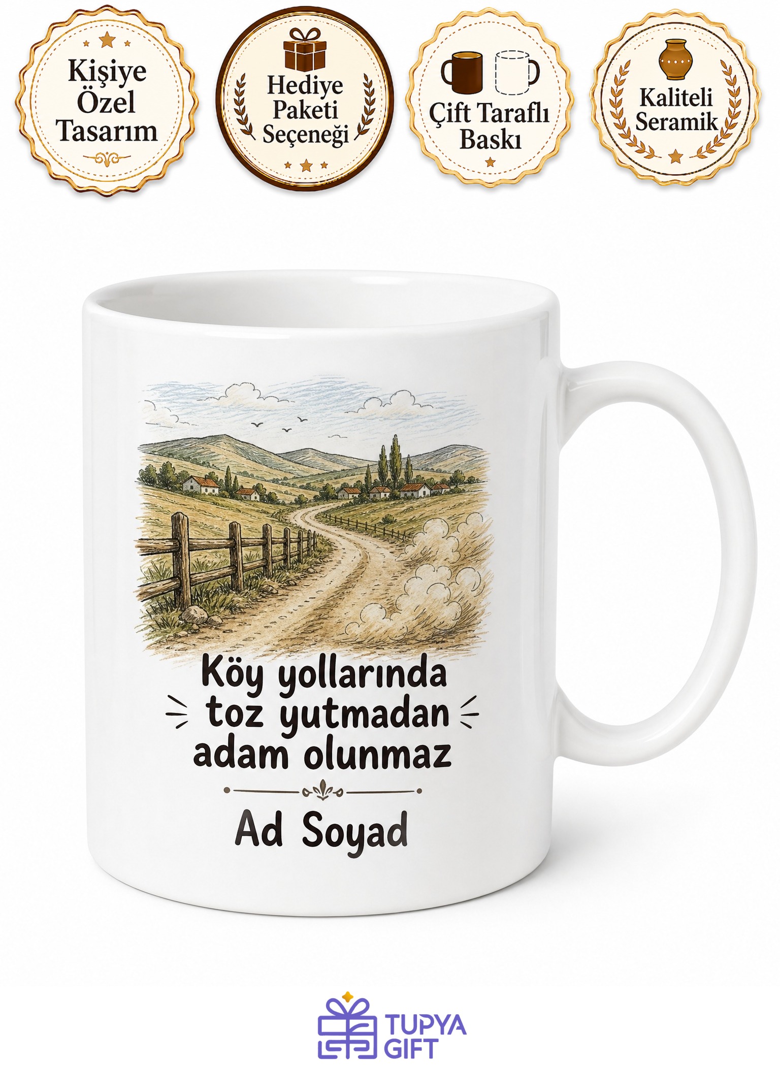 Köy Yolu Tozu Temalı Esprili Kupa Bardak Komik Hediye Porselen Mug