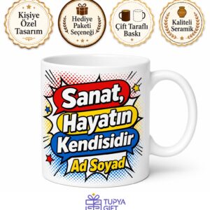 Pop Art Sanatı Sevenlere Çizgi Roman Tarzı Renkli Baskılı Porselen Kupa Bardak Hediye