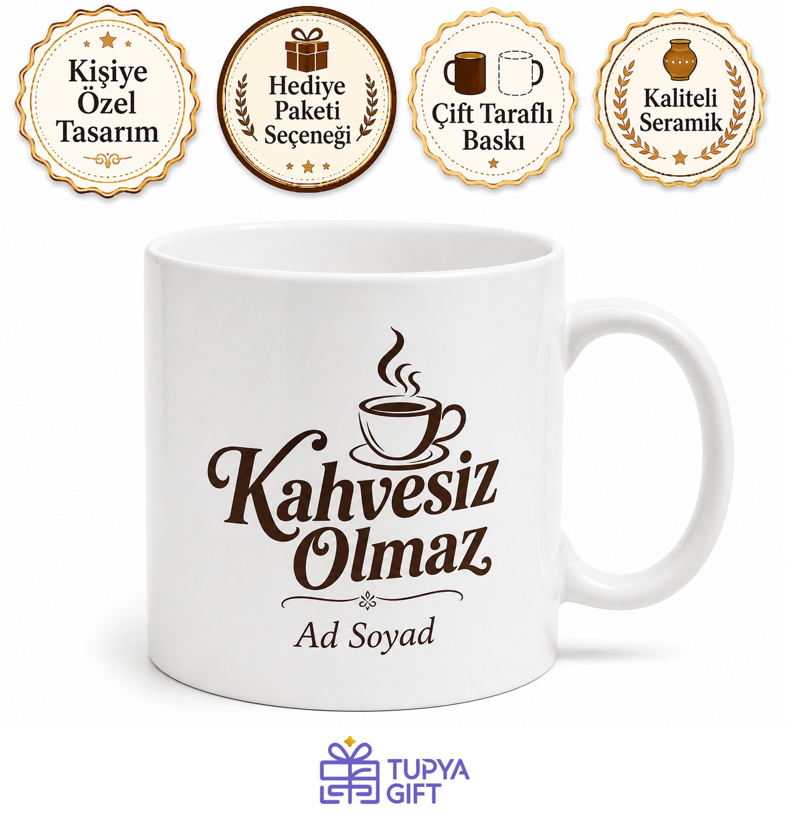 Kahvesiz Olmaz Yazılı Baskılı Kupa Bardak Kahve Sevenlere Özel Hediye