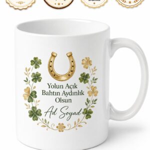 İsme Özel Uğurlu Olsun Yazılı Kupa Bardak Hediye Özel Tasarım Porselen Mug