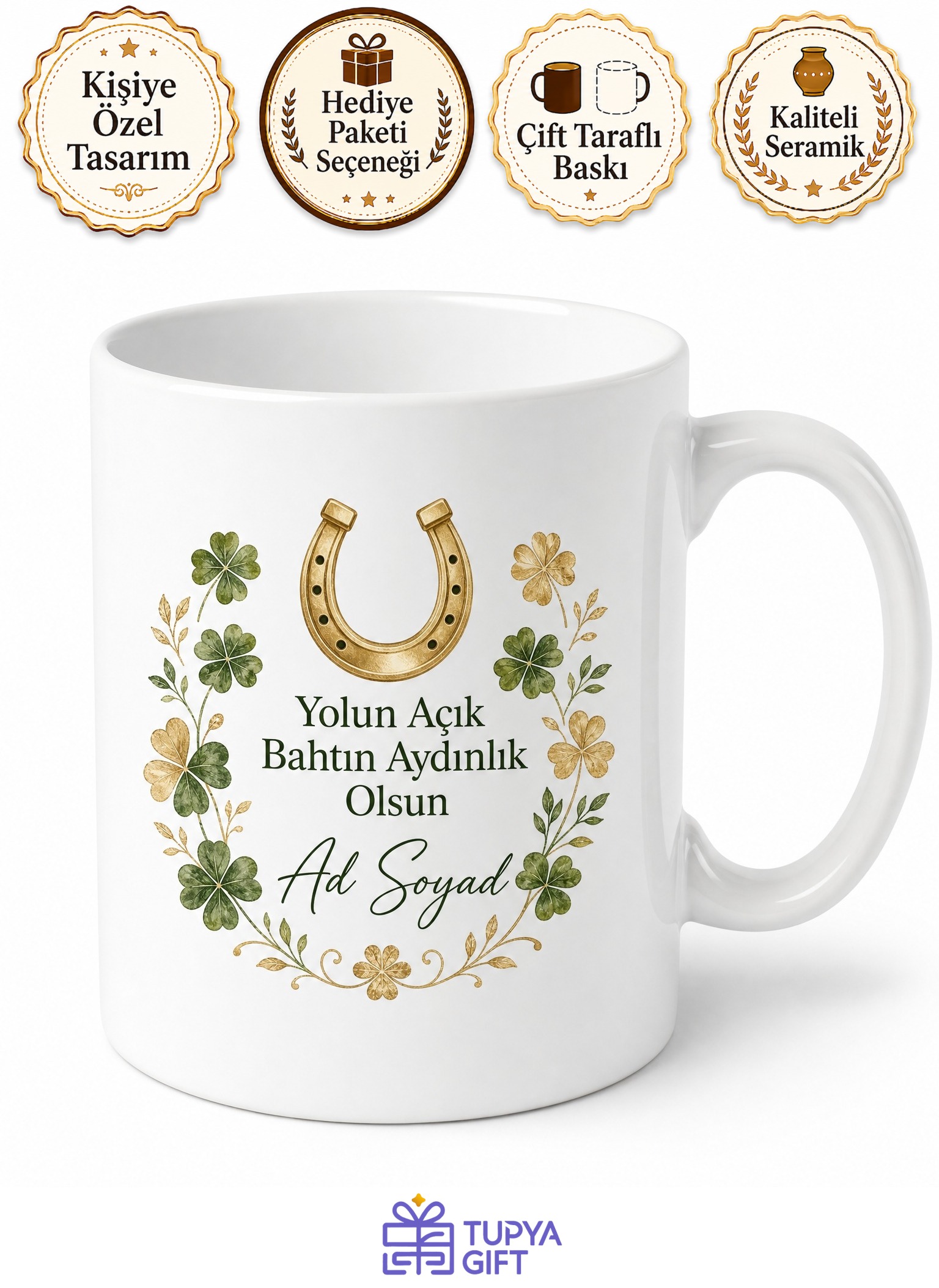 İsme Özel Uğurlu Olsun Yazılı Kupa Bardak Hediye Özel Tasarım Porselen Mug